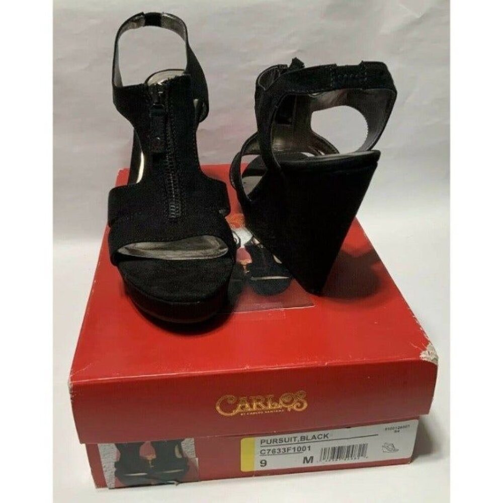 Carlos By Carlos Santana Black Pursuit Wedge Sandals With Zipper Closure Size 9
